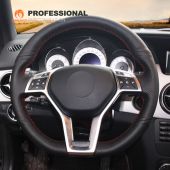 Black Suede Carbon Fiber Steering Wheel Cover for Benz C63 C117 C218 R231 W204