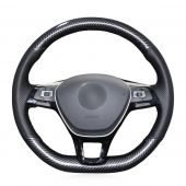 FOR VW PASSAT 05-10 REAL BLACK GRAIN PERFORATED LEATHER STEERING WHEEL COVER NEW 