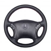 MEWAT Hand Stitch Black PU Leather Real Genuine Leather Car Steering Wheel Cover for Mercedes Benz C-Class W203 2001-2007 / C32 AMG 2002-2003