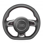 MEWANT Hand-stitched Black Real Genuine Leather Suede Car Steering Wheel Cover Wrap Skin for Audi TT RS (8J) 2009-2014 / RS 3 (8P) Sportback 2011-2013 / RS 6 (C6) Avant 2008-2010 / R8 (42) 2010-2015