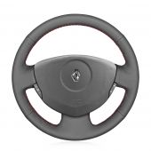MEWANT Hand Sewing Black Leather Car Steering Wheel Cover Wrap Skin for Renault Clio 2 2001 2002 2004 2004 2005 Dacia Sandero 2008 2009 2010 2011 2012