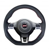 MEWANT Hand Sewing Custom Black Leather Suede Car Steering Wheel Cover for Volkswagen VW Golf 6 Polo GTI Scirocco Tiguan 