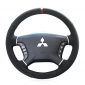 MEWANT Hand Stitch Black Genuine Leather PU Leather Car Steering Wheel Cover for Mitsubishi Pajero 2007-2014 / Galant 2008- 2012