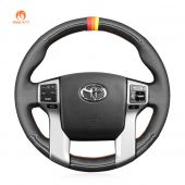 MEWANT Hand Sewing Black Leather Carbon Fiber Car Steering Wheel Cover for Toyota Land Cruiser Prado Tacoma Tundra Sequoia 