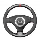 MEWANT Black Leather Suede Carbon Fiber Car Steering Wheel Cover for Audi A2 (8Z) A3 (8L) Sportback A4 (B6) Avant A6 (C5) A8 (D2) TT (8N) S3 S4 RS 4 RS 6 for A2 (8Z) A3 (8L) Sportback A4 (B6) Avant A6 (C5) A8 (D2) TT (8N) S3 S4 RS 4 RS 6