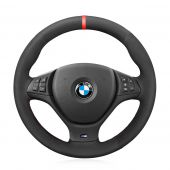 MEWANT Hand Stitch Black PU Leather Real Genuine Leather Suede Car Steering Wheel Cover for BMW M Sport X5 E70 M50d 2006-2013 / X6 E71 2009-2014 / X5 M 2010-2013 / X6 M E71 2009-2014