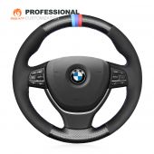 MEWANT Hand Stitch Black Suede Carbon Fiber Car Steering Wheel Cover for BMW 5 Series F10 F11 (Touring) F07 (GT) 6 SeriesF12 F13 F06 7 Series F01 F02