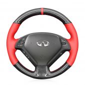 MEWANT Hand Stitch Sewing Black Leather Suede Carbon Fiber Car Steering Wheel Cover for Infiniti G25 G35 G37 2007-2013 EX35 EX37 2008-2013 Q40 Q60 2014 2015 QX50 2014-2018