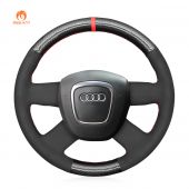 MEWANT Hand Stitch Black Carbon Fiber Suede Car Steering Wheel Cover for Audi A3 (8P) Sportback A4 (B8) A4 (B7) A6 (C6) 