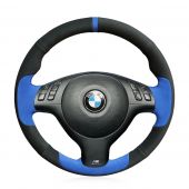 MEWANT Hand Stitch Black Suede Real Genuine Leather Blue Suede Car Steering Wheel Cover for BMW M Sport E46 330i 330Ci / E39 540i 525i 530i / M3 E46 / M5 E39