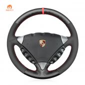 MEWANT Hand Stitch Matte Carbon Fiber with Suede Car Steering Wheel Cover for Porsche Cayenne 2003-2010