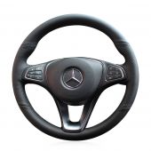 MEWANT Hand Stitch Black PU Leather Genuine Real Leather Suede Car Steering Wheel Cover for Mercedes Benz W205 C117 C218 W213 X156 X253 C253 W166 X166 W447 