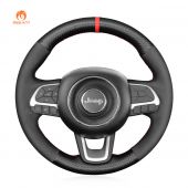 MEWANT Hand Stitch Black Suede Carbon Fiber Leather Car Steering Wheel Cover for Jeep Compass 2017 / Renegade 2016 2017