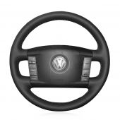 For Volkswagen VW Phaeton 2004 2005 2006 2007 2008 2009 2010,MEWANT DIY Black Leather Steering Wheel Cover Wrap Skin