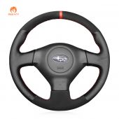 MEWANT Hand Stitch Black Real Genuine Leather Suede Car Steering Wheel Cover for Subaru Forester Impreza WRX (WRX STI) Legacy Outback for Saab 9-2X