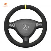 MEWANT Black PU Leather Real Genuine Leather Suede Car Steering Wheel Cover for Mercedes Benz A-Class W169 2004-2012