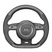 MEWANT Hand-stitched Black Suede with Leather Car Steering Wheel Cover for Audi S1 (8X) S3 (8V) Sportback S4 (B8) Avant S5 (8T) S6 (C7) S7 (G8) RS Q3 (8U) SQ5 (8R)
