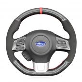 MEWANT Hand Stitch Genuine Leather Suede Carbon Fiber Car Steering Wheel Cover for Subaru WRX (STI) 2015-2019 Levorg 2015-2019
