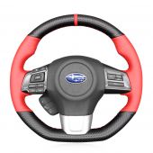 MEWANT Hand Stitch Carbon Fiber Red Leather Black Suede Car Steering Wheel Cover for Subaru WRX (STI) Levorg 2015 2016 2017 2018 2019
