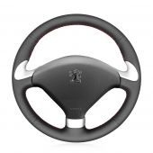 MEWANT Anti-Slip Hand Stitch Black Genuine Leather Car Steering Wheel Cover for Peugeot 307 CC 2004 2005 2006 2007 
