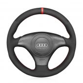 MEWANT Hand Stitch Black Real Genuine Leather Suede Car Steering Wheel Cover for Audi TT (8N) 1998-2001 / A8 S8 (D2) 1998-2002 / S4 (B5) 1997-2001 / S6 (C5) 1999-2001