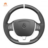 MEWANT Hand Stitch Black Leather Suede Car Steering Wheel Cover for Renault Laguna 3 2007-2015