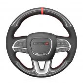 MEWANT Hand Stitch Sewing Black Leather Carbon Fiber Suede Car Steering Wheel Cover for Dodge Challenger 2015-2021 / Dodge Charger 2015-2021/ Dodge Durango 2018-2021