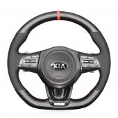 MEWANT Black Suede Leather Matte PU Carbon Fiber Car Steering Wheel Cover Braids for Kia Stinger 2017 2018 2019 2020