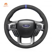 MEWANT Hand Stitch Black Suede Real Genuine Leather Car Steering Wheel Cover for Ford F-150 2015-2020 / F-250 2017-2021 / F-350 2017-2021 / F-450 2017-2021 / F-550 2017-2021 / F-600 2020-2021 / F-650 2021 / F-750 2021