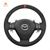 MEWANT Hand Stitch Black Suede Real Genuine Leather Car Steering Wheel Cover for Mazda RX-8 RX8 2003-2008