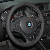 MEWANT Hand Stitch Sewing Black Leather Car Steering Wheel Wrap Cover for BMW 1 Series E81 E82 E87 E88 2008-2012 / 3 Series E90 E91 E92 E93 2006-2011 