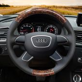MEWANT Custom Wood Grain Leather Car Steering Wheel Cover for Audi Q7 2012-2015 Q3 Q5 2013-2016 A4 (B8) 2014 2015 A6 (C7) 2014-2016