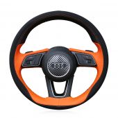 MEWANT Hand Stitched Orange Leather Black Suede Car Steering Wheel Wrap Cover for Audi A1 (8X) Sportback A3 (8V) A4 (B9) Avant A5 (F5) Q2 2016-2019