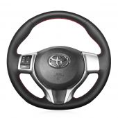 MEWANT Hand Stitch Black Real Genuine Leather Car Steering Wheel Cover for Toyota Yaris 2011-2020 / Verso S 2010-2017 / Vitz 2011-2019 / Ractis 2010-2016 / for Subaru Trezia 2011-2015