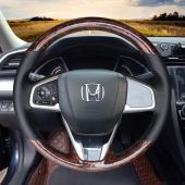 MEWANT Hand Stitch Customize Woodgrain Leather Car Steering Wheel Wrap Cover for Honda Civic 10 2016-2021 CR-V CRV 2017-2021 Clarity 2018-2021 