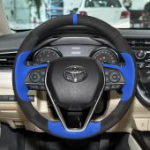 MEWANT Hand Stitch Black Blue Suede Car Steering Wheel Cover for Toyota Corolla 2019-2020 / RAV4 2019-2020 / Camry 2018-2020 / Avalon 2019-2020