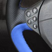 MEWANT Hand Stitch Black Leather Blue Suede car Steering Wheel Wrap Cover for BMW 5 Series E39 1999-2001 / M3 1998-1999 / Z3 E36/8 2000-2002