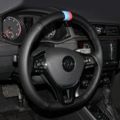 For Volkswagen VW Golf 7 Mk7 New Polo Jetta Passat B8 Tiguan Sharan Touran 2016 2017 Up, Custom Genuine Leather Sew Steering Wheel Wrap Cover