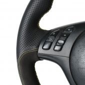 MEWANT Hand Stitch Black Genuine Leather Suede Car Steering Wheel Wrap Cover for BMW M Sport E46 330i 330Ci / E39 540i 525i 530i / M3 E46 / M5 E39 