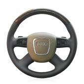 For Audi Old A4 B7 B8 A6 C6 2004-2011 Q5 2008-2012 Q7 2005-2011, Custom Dark woodgrain Steering Wheel Wrap Cover