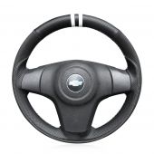 MEWANT Customize Hand Stitch Black Real Genuine Leather Suede Car Steering Wheel Cover for Chevrolet Niva 2009-2017 (3-Spoke)