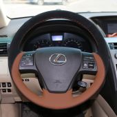 For Lexus RX350 2009 RX270 2011, Black Suede Brown Perforated Leather Sewing Steering Wheel Cover