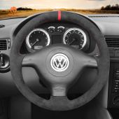 MEWANT Hand Stitch Dark Gray Alcantara Car Steering Wheel Cover for Volkswagen VW Golf 4 Passat B5 Polo Bora Sharan for Seat Leon MK1 (1M) for Skoda Fabia 1 (6Y)