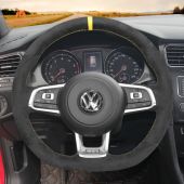 MEWANT Hand Stitch Dark Gray Alcantara Car Steering Wheel Cover for Volkswagen VW Golf 7 GTI Scirocco Up! Arteon Tiguan Allspace Touran (R-Line) T-Roc (R-Line) Passat (R-Line)