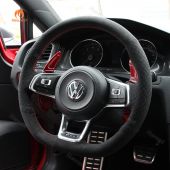 MEWANT Hand Stitch Embossing Alcantara Car Steering Wheel Cover for Volkswagen VW Golf GTI 7 2015-2021 / Golf R 2015-2019 / Jetta GLI 2015-2018