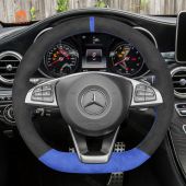 Matte Black Carbon Fiber&Suede Leather Steering Wheel Cover Hand-Stitch on Wrap Fit for Mercedes Benz W205/C43 GLA45 GLC43 AMG/CLA-Class C117/X156/C218/W213/X253 C253/W166/W222/SLC R172/R231 