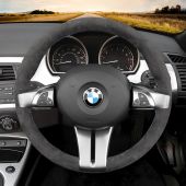MEWANT Hand Stitch Dark Gray Alcantara Car Steering Wheel Cover for BMW Z4 E85 (Roadster) 2003-2008 / E86 (Coupe) 2005-2008