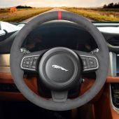 MEWANT Hand Stitch Dark Grey Alcantara Car Steering Wheel Cover for Jaguar E-Pace 2017-2019 / F-Pace 2016-2017 / XE 2015-2017 / XF 2016-2017