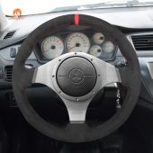 MEWANT Dark Grey Alcantara Car Steering Wheel Cover Wrap for Mitsubishi Lancer Evolution 8 VIII 2003 2004 2005 Lancer Evolution 9 IX 2005 2006 2007