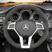 MEWANT Hand Stitch Dark Grey Alcantara Car Steering Wheel Cover for Mercedes Benz AMG C63 W204 AMG CLA 45 C117 CLS 63 AMG C218 W212 R231